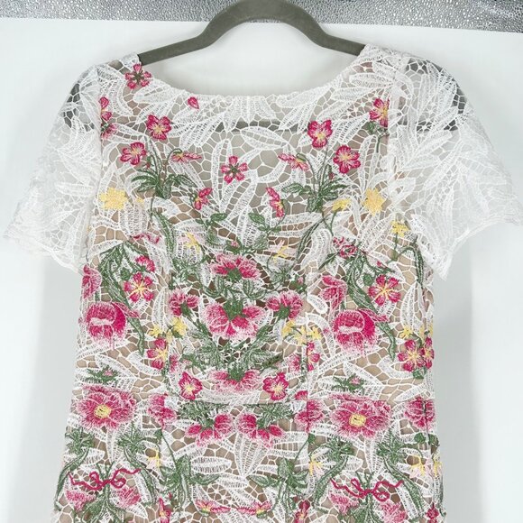 NWT Marchesa Notte Guipure Lace Floral Midi Dress - Picture 4 of 10